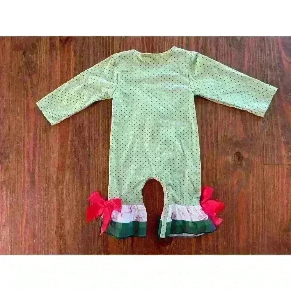 Little Girl's Christmas Ruffled Green Romper Christmas Tree One Piece,6/12 month